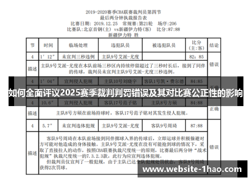 如何全面评议2025赛季裁判判罚错误及其对比赛公正性的影响