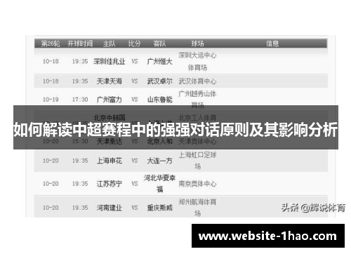 如何解读中超赛程中的强强对话原则及其影响分析